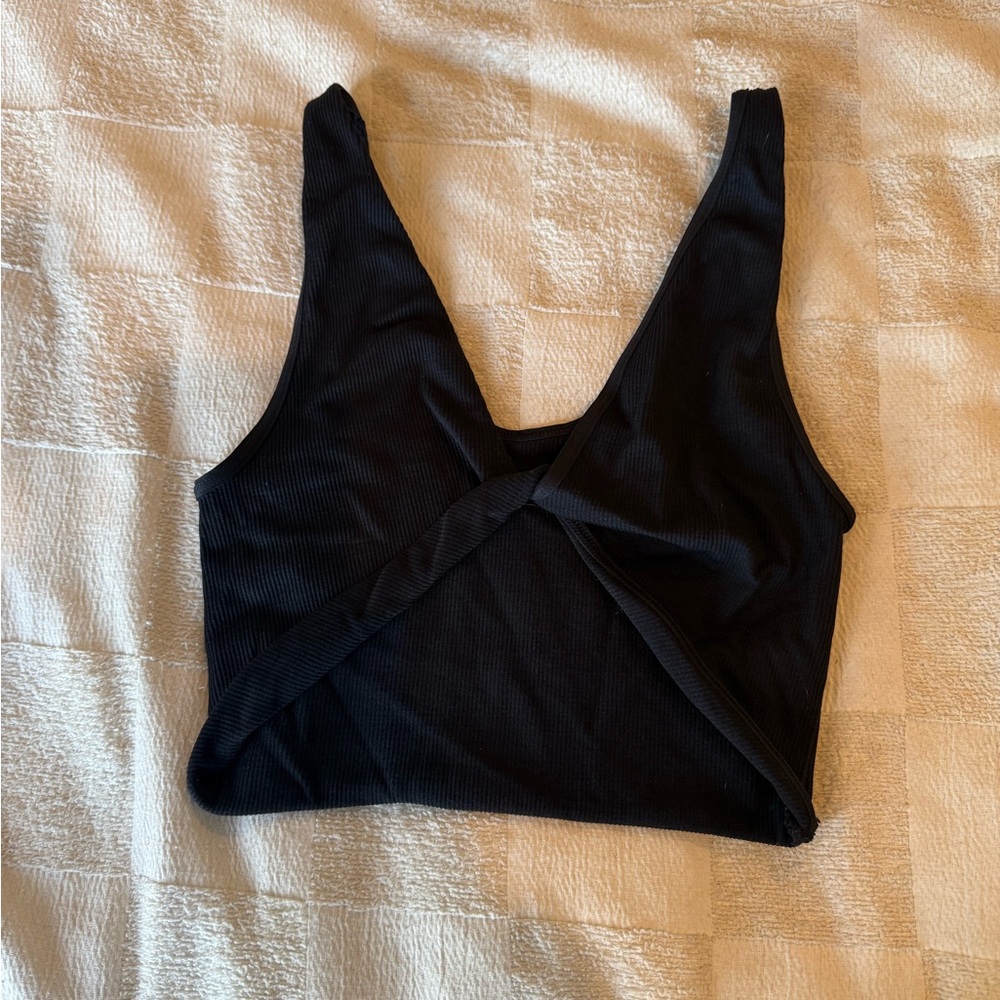 Black Ribbed Wrap Crop Top